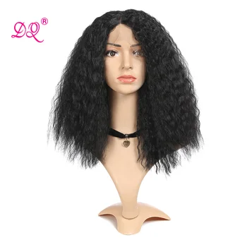 

DQ Kinky Straight Wig Synthetic Lace Front Wigs For Black Women Natural Black Wig Heat Resistant Fiber