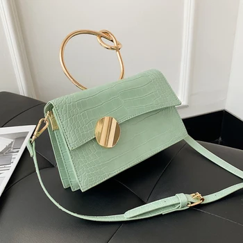 

Exquisite Knotted Metal Handle Women's Handbags Fashion Crocodile Crossbody Bags for Women 2020 Pu Leather Female Shoulder Bag