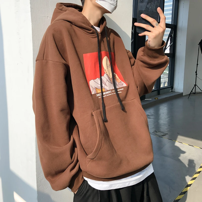 Autumn And Winter New Plus Velvet Cartoon Printing Fashion Casual Hooded Sweatshirt Youth Popular Pullover M-2XL