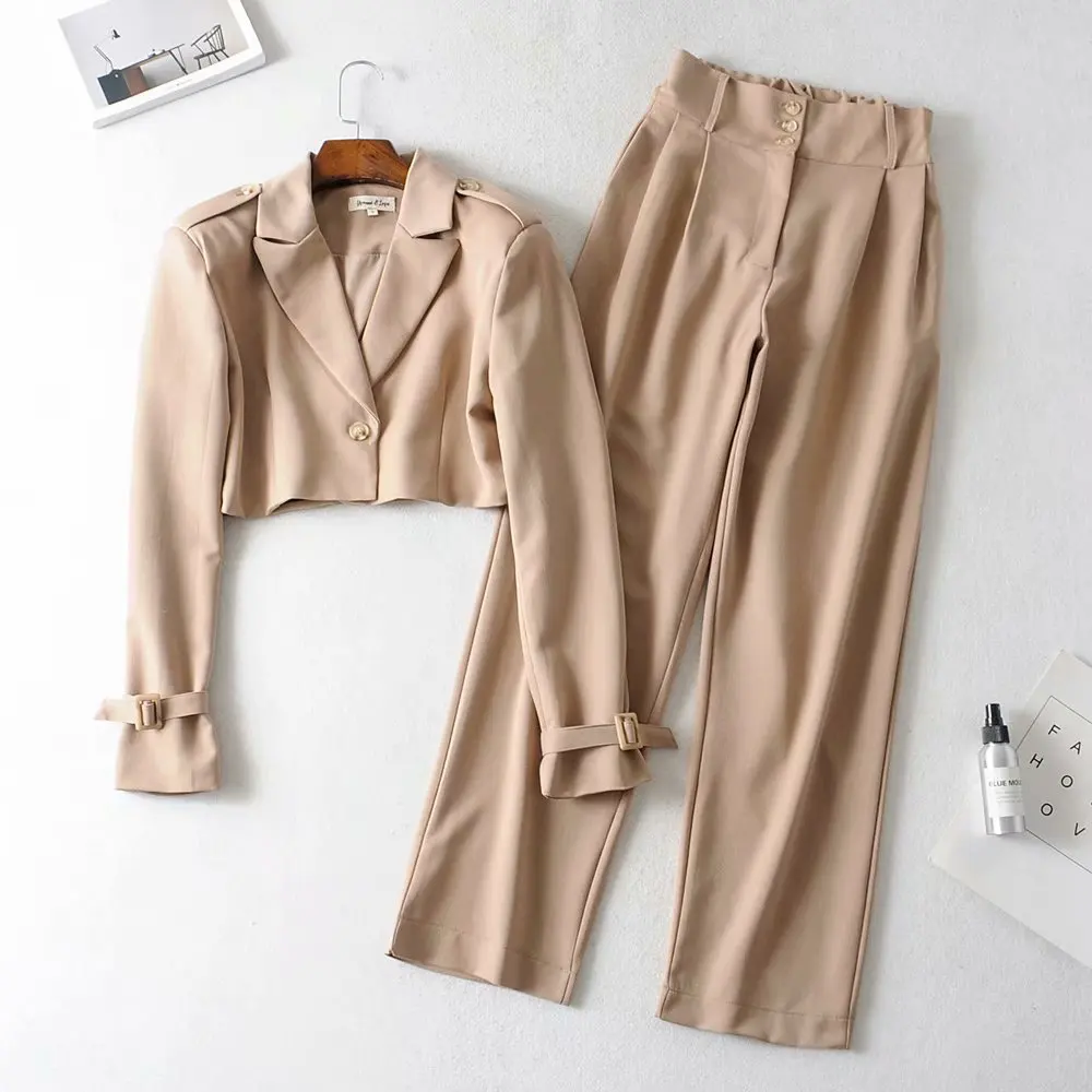 top and pant Осенний Женский блейзер, пальто, укороченный топ и штаны, комплект из 2 предметов, Женский комплект из двух предметов, спортивный костюм, базовая одежда, уличная одежда, подходящие комплекты - Цвет: top and pant