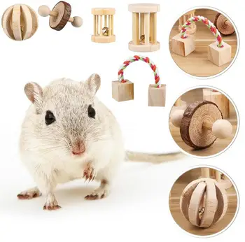 

5PCS Wooden Hamster Chew Toys Teeth Care Natural Molar Ball Exercise Playing Roller Toy for Rabbits Rats Guinea Pig Small Pets
