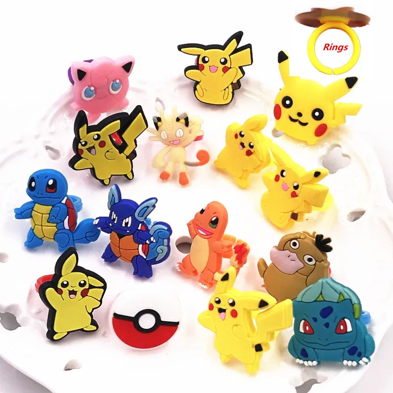 

1PCS Cute Pokemon Icon Animal Soft New Design Jigglypuff Charmander Squirtle Cartoon Finger Ring For Kids Party Gifts Decoration