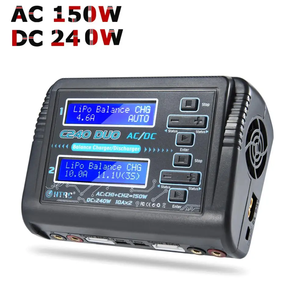 HTRC C240 DUO RC балансирующее зарядное устройство AC 150 Вт/DC 240 Вт Двухканальное 10A dis для