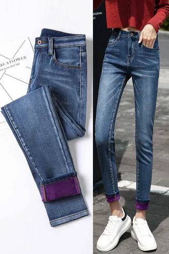 Женские зимние вельветовые утепленные джинсы размера плюс с высокой талией, облегающие узкие брюки длиной до щиколотки
