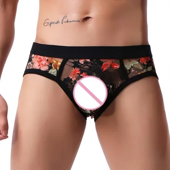 

lace Men Sexy Underwear Sissy Gay Underwear Mesh Breathable soft Shorts panties Qucik-Dry Flower Embroidery ropa interior hombre