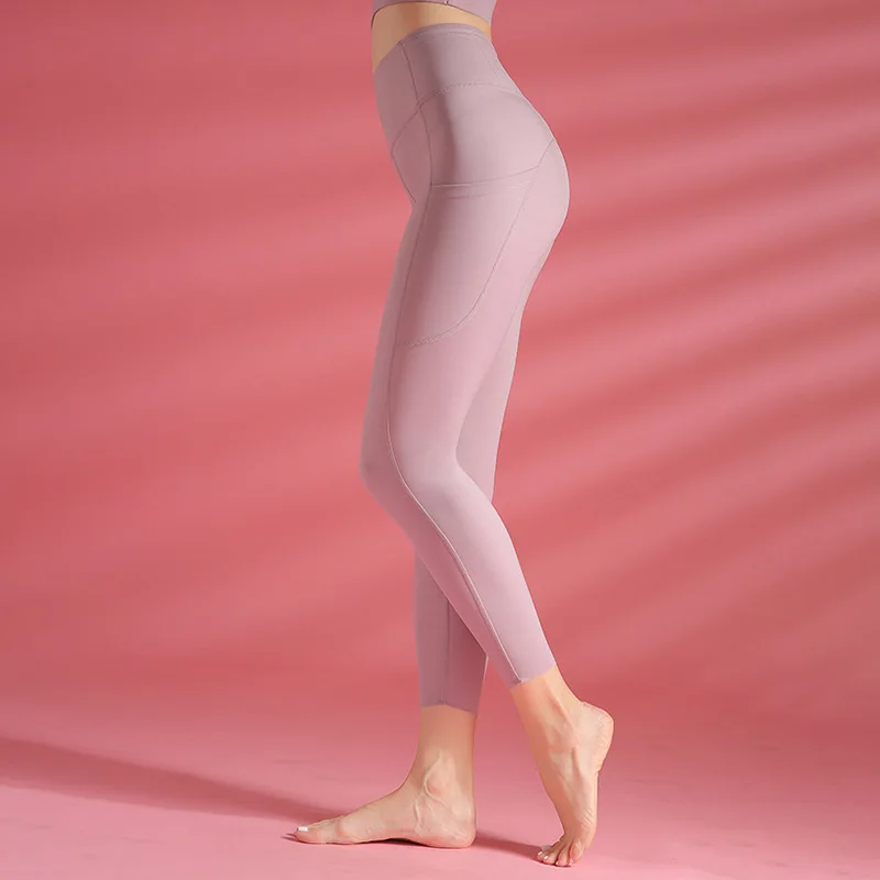Женские штаны для йоги с высокой талией, Спортивные Леггинсы, штаны для тренировок, Капри, штаны для контроля живота с карманом, не просвечивающие, трико для бега - Цвет: Light Purple