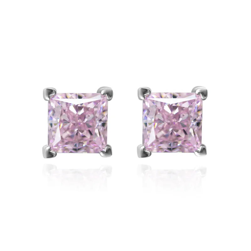 

Fashion 925 Sterling Silver 6mm Pink Gemstone Aqumarine Citrine Earrings For Women Cute Wedding Earrings Double Jewelry