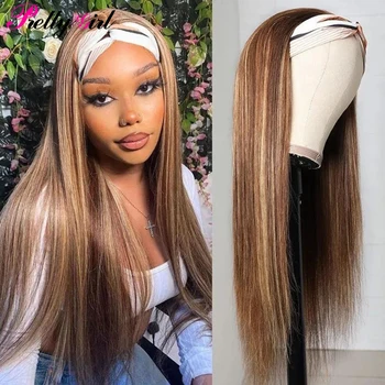 9A Glueless Highlight Straight Headband Wig Human Hair Wigs For Women Brazilian Half Wig Full Machine Made Wig Remy Hairband Wig 1