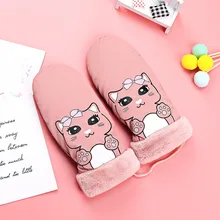 Женские теплые рукавицы с кошачьим воротником, Зимние перчатки для катания на лыжах, ветрозащитные водонепроницаемые женские флисовые перчатки, милые женские перчатки на ощупь