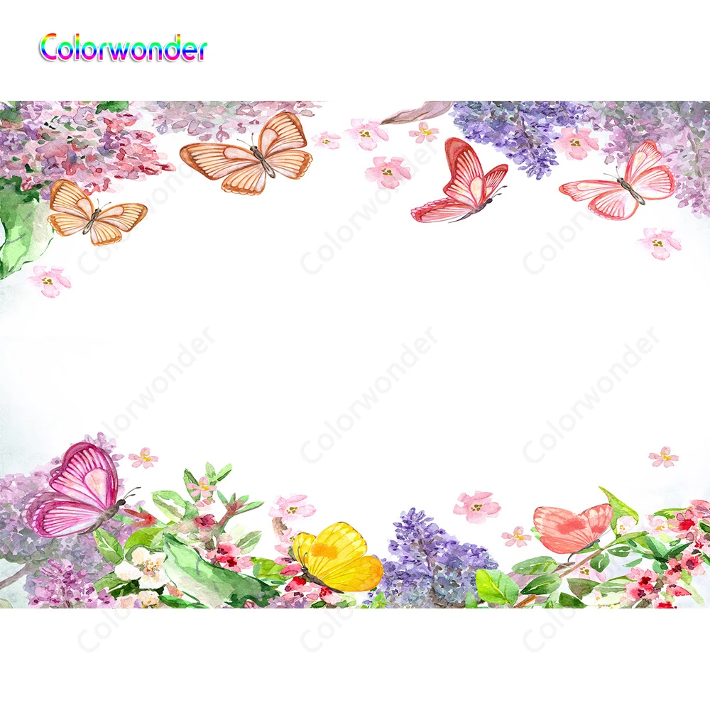 Kartun Latar Belakang Putih Bunga Berwarna Warni Dengan Kupu Kupu Terbang Di Langit Pengantin Latar Belakang Untuk Pesta Pernikahan Photo Studio Background Aliexpress