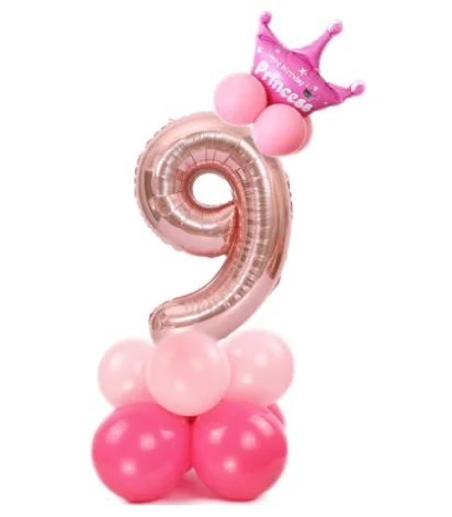 Pink 9 14 шт., костюм на день рождения, 1, 2, 3, 4, 5, 6, 7, 8, 9, 0, шар с цифрами, розовое золото, колонна, Золотая Корона, шары на день рождения, вечерние шары - Цвет: Pink 9