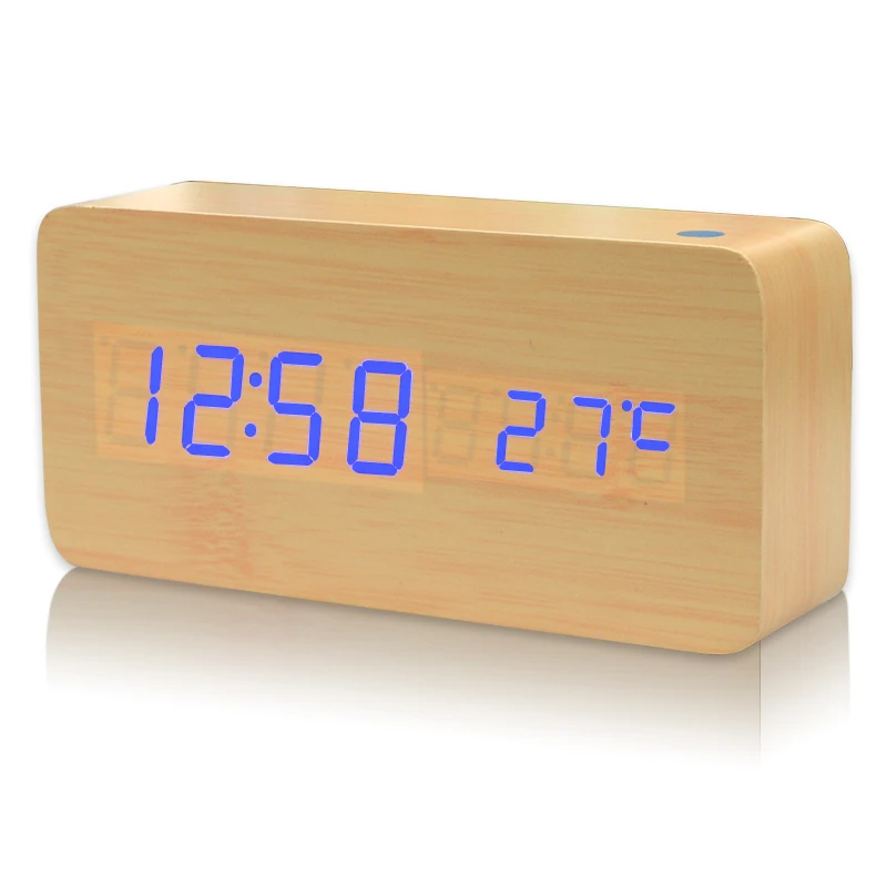 Светодиодный Деревянный Будильник, настольные часы с голосовым управлением, цифровые деревянные часы Despertador, электронные настольные часы с питанием от USB/AAA, настольный декор