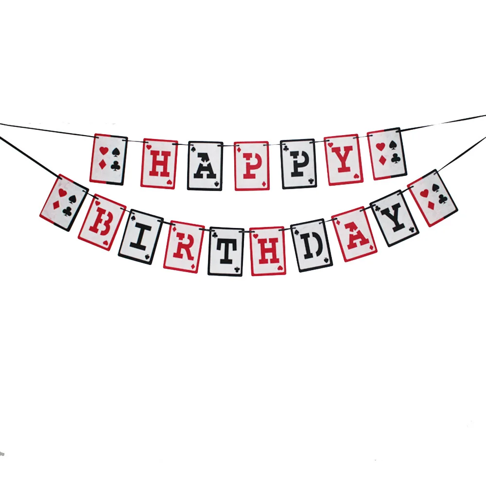 Casino Theme Decoration Balloon Disposable Tableware Poker Happy Birthday Party Pull Flag Pull Flower Card Party Supply AS08 (12)