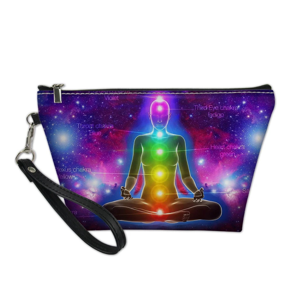 

Chakra Love Makeup Bags for Women Cosmetic Bag Travel Buddha statue Rainbow Makeup Case Girls Pouch Storage Purse Handbag