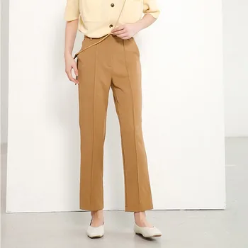 

2020 Spring Summer New Ankle-Length Pant Women Loose Korean Pockets Button Fly High Waist Casual Bottoms Female Trousers Y608