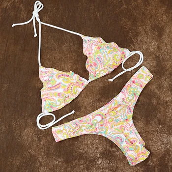 

Women Sexy Bikinis sets girl triangle Printing Swimwear Swimsuit Biquini Bathing Suit Low Waist Print biquinis Cheeky bottom