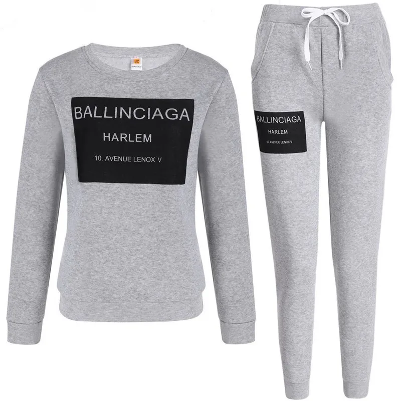 

The New 2020 Fashion In Grey And Black Square Frame Letter Printed Sports Suit Round Neck Long-sleeved Sweatshirts Women's Sets