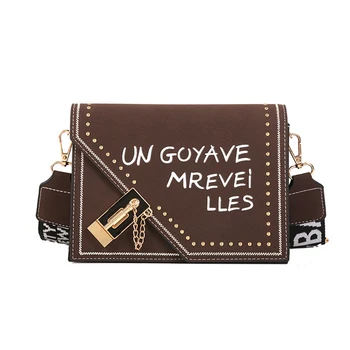 

Hot Selling Frosted Letter Single Shoulder Bag Plug Lock Rivet Handbag with Strap for Women Girls -B5