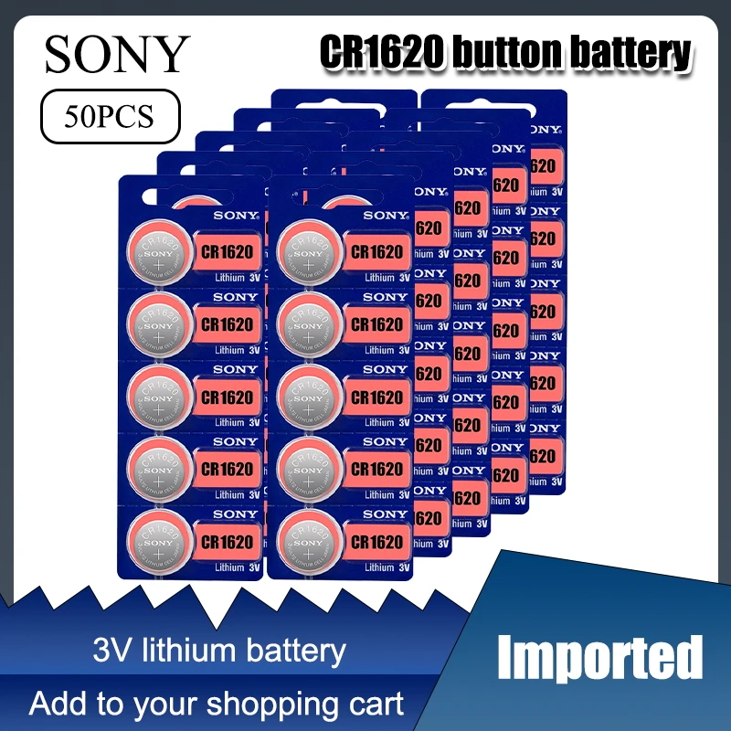 50Pcs FOR SONY CR1620 Button Cell Coin Batteries Car Remote Control Electric Alarm 1620 ECR1620 DL1620 3V Lithium Battery |