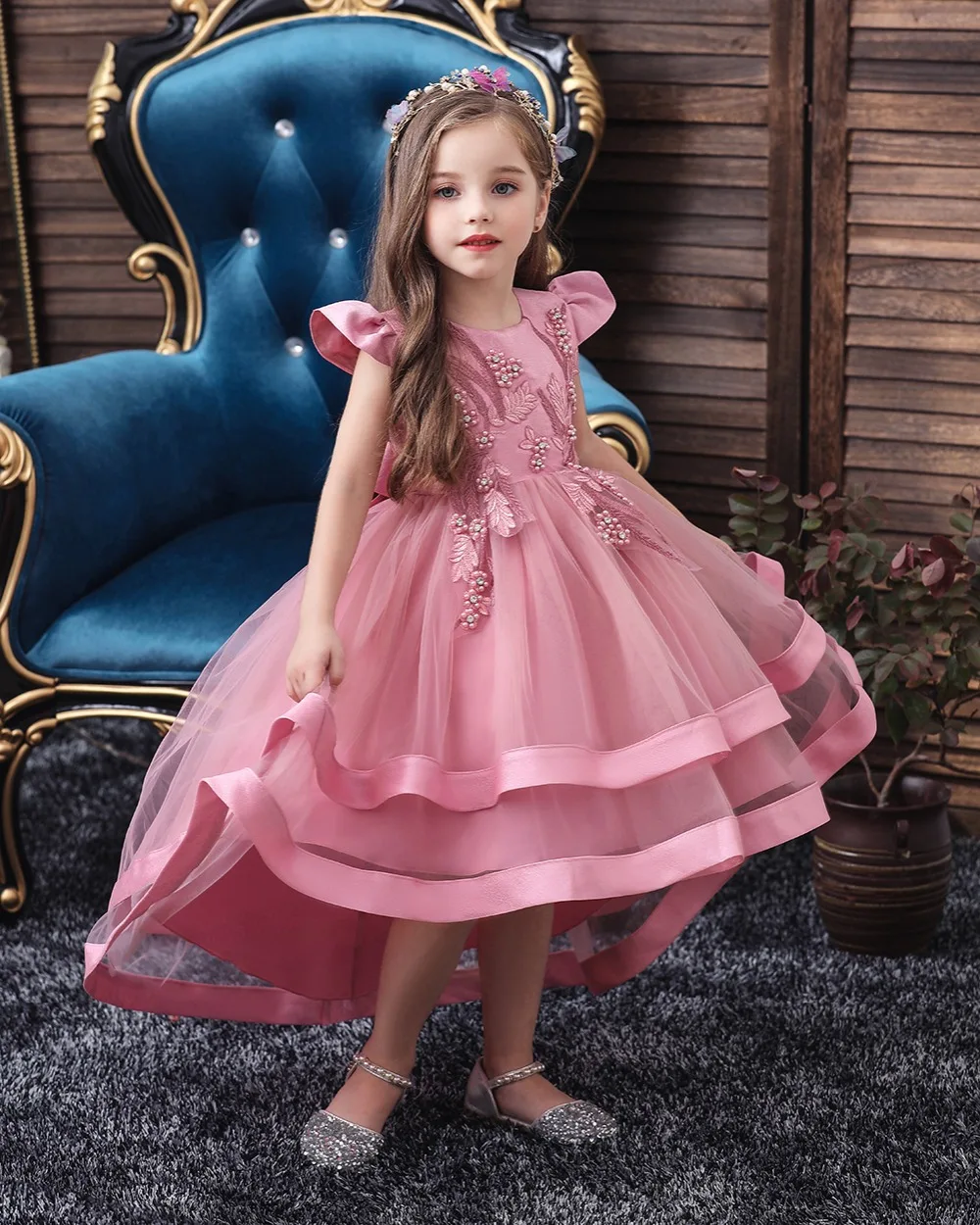 Платье для девочек наивысшего качества платье принцессы с цветами, очень красивое платье принцессы платье-труба для фортепиано Костюм Детское платье для детей возрастом от 3 до 12 лет