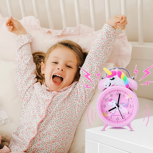 Pink Unicorn Kids Alarm Clock Double Bell Clock with Backlight Cute Desk Clock Home Decoration Будильник Kid Gifts reveil enfant 3