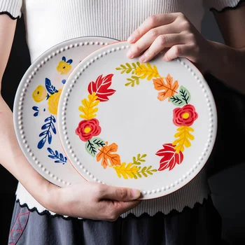 

MDZF 21.5cm Four Seasons Hand-Painted Ceramic Kitchen Dinner Plate Japanese Flower Salad Dessert Plate Steak Plate Tableware