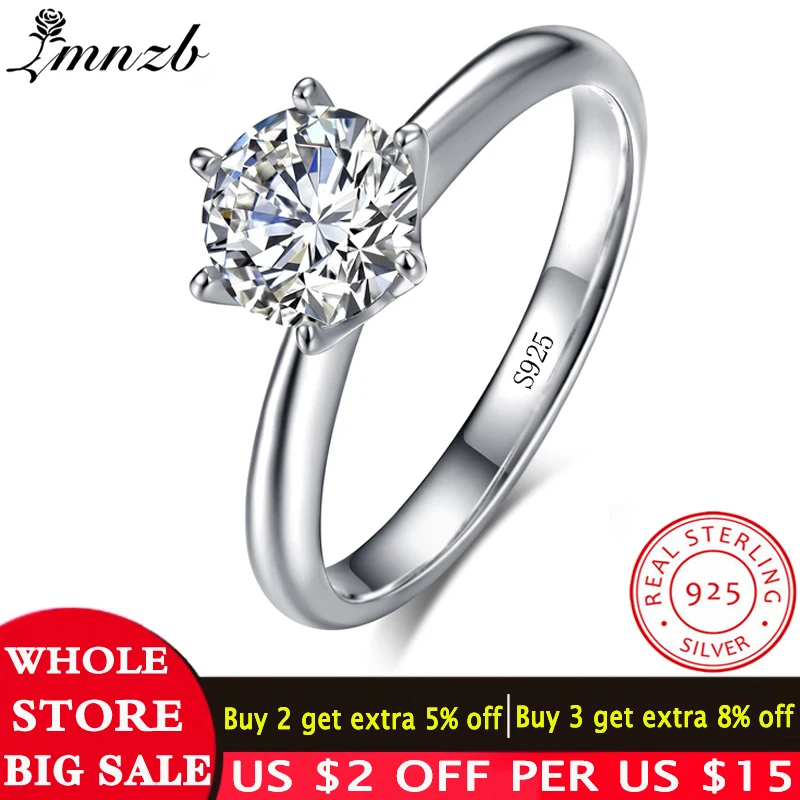 

LMNZB 100% Original Solid 925 Sterling Silver Ring 1.5 Carat Diamant Wedding Anniversary Solitaire Ring Luxury Jewelry LR12101