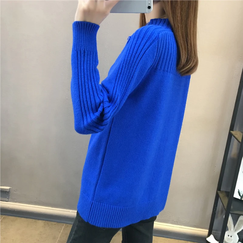 Knitted Turtleneck Women Autumn Winter 2019 New Ladies Korean Sweater Female Long Sleeve Jumper Blue White Red Pullover Femme