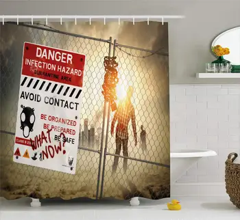 

Shower Curtain -Danger Infection Harzard, Quarantine Area ,Zombie,Be Safe,Polyester Fabric Bathroom