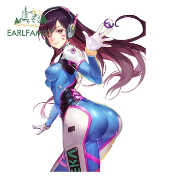 

EARLFAMILY 13cm x 8.9cm Cute Girl Car Styling Overwatch Anime Sexy Girl D.Va (Hana Song) Decal Beauty 3D Car Sticker