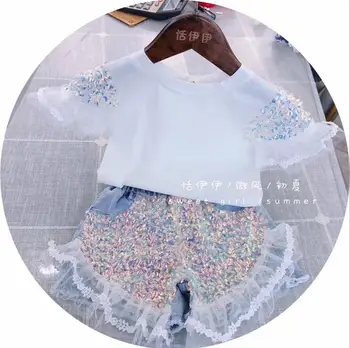 

2020 hot sale girls patchwork t-shirt sequins short sleeve fashion summer girls top 3-8t F37