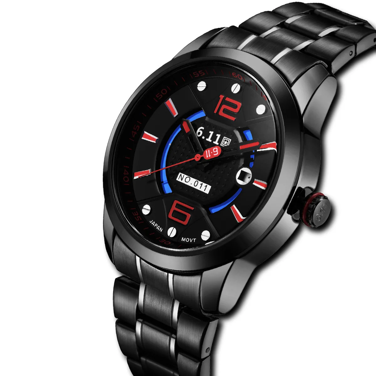 

6.11 Table Light Kinetic Energy Watch Quartz Watch Light Meter Steel Belt Waterproof with Calendar Light Kinetic Energy Watch