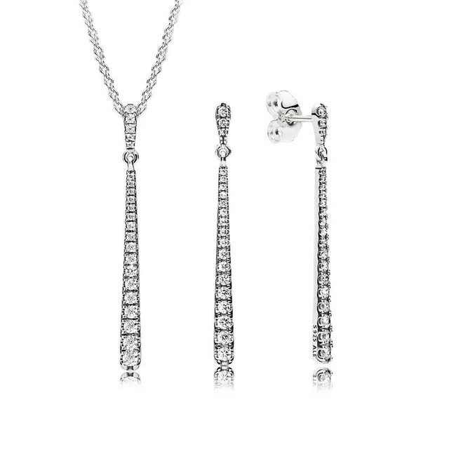 

100% 925 Sterling Silver Elegant Sparkling Crystal Zircon SHOOTING STARS HANGING EARRINGS Necklace Set