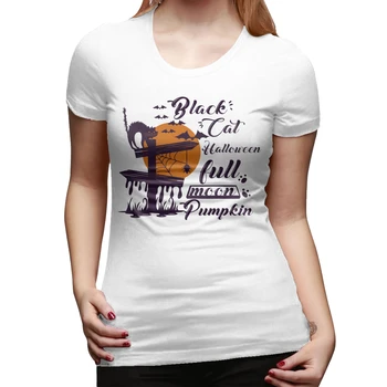 

2020 Harajuku Summer Cat Halloween Full Moon Pumpkin Print T Shirt Women O-Neck T-shirt vintage Casual Streetwear Tops Tshirt
