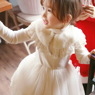 

Korean-style Winter Hot Selling New Products Girls Brushed And Thick Lace Fur Collar Dress
