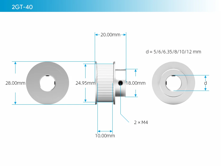 40 зубьев GT2 зубчатый шкив диаметр 5 мм 6 мм 6,35 мм 8 мм 10 мм для ремня используется в линейном 2GT шкив 40 зубьев 40 т