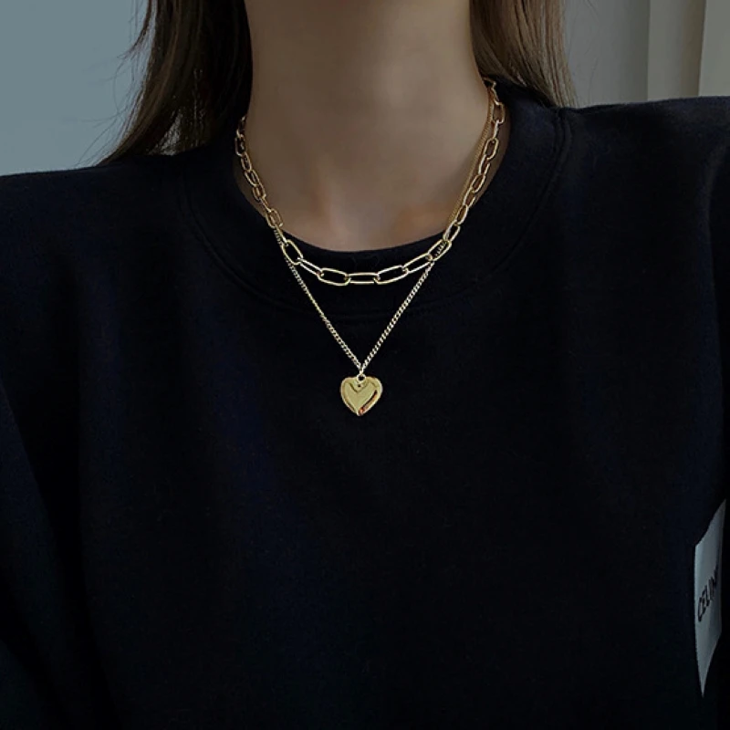 Double Stainless Steel Love Heart Pendant Necklaces Hip Hop Jewelry Gold Chain &ampamp Link Wedding Necklace for Women Gifts Wholesale |
