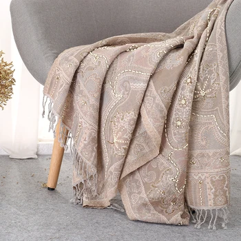 

Women Beads Shawls Autumn Thick Handmade High Quality Cachecol Feminino Pashmina Imitation Cashmere Oversize Echarpes Scarf