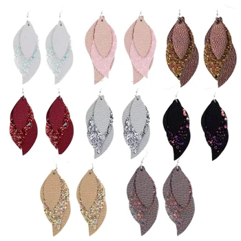 

8 Pairs Leather Earrings 3 Layered Lightweight Leather Leaf Earrings Layered Design Drop Earrings Glitter Dangle Earring Gift Se