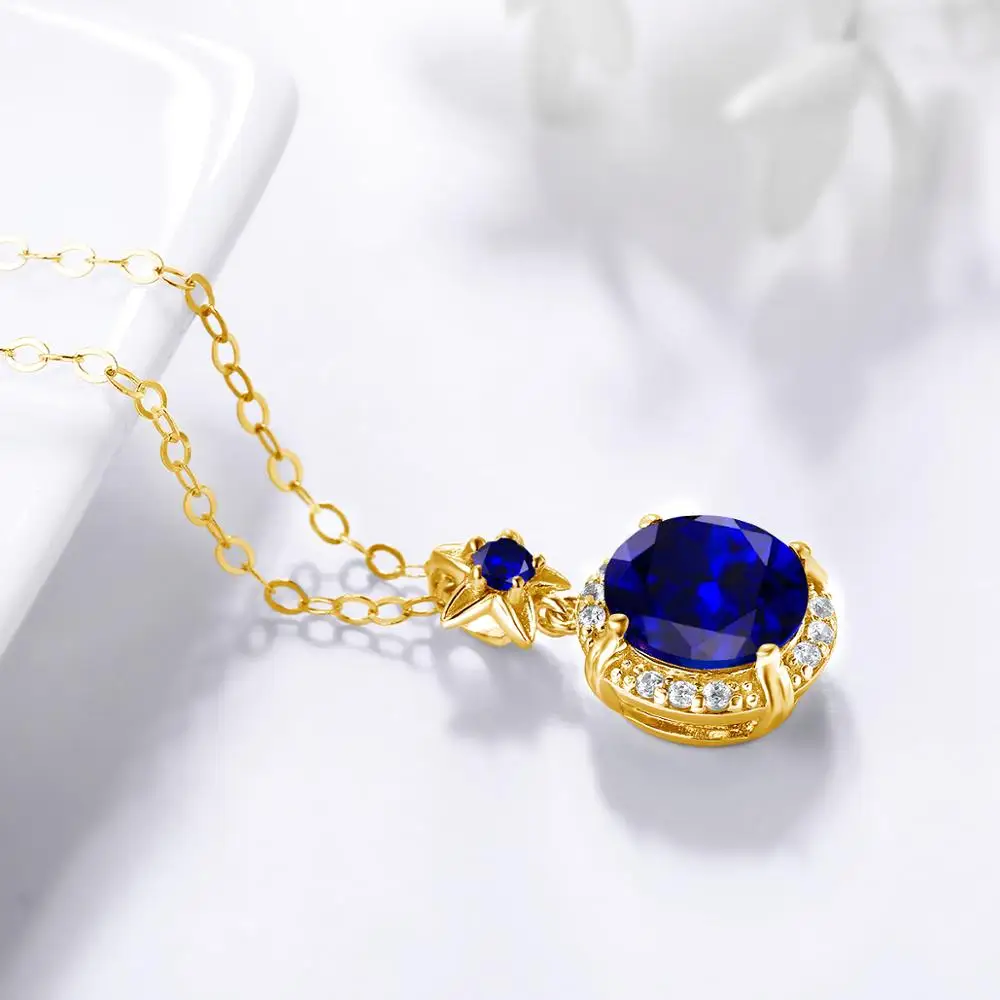 

New Trendy 100% S925 Sterling Silver Pendant Necklace Silver 925 Jewelry 18K Gold Diamond Slide Blue Sapphire Pendants For Women