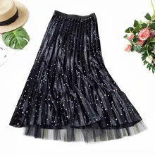 AcFirst осень зима зеленые женские юбки с высокой талией плиссированные голеностопные юбки Одежда винтажная трапециевидная длинная юбка с принтом звезд