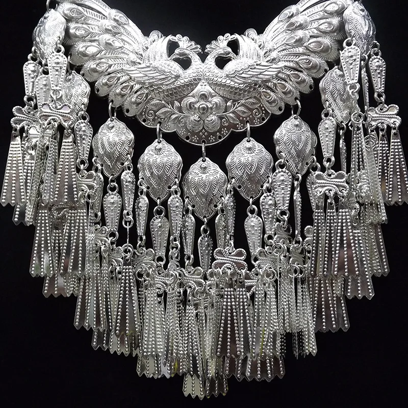 Новинка года: женское ожерелье-воротник с двойной подвеской в виде павлина, тибетского серебряного цвета, Женские Ювелирные изделия bijuteria