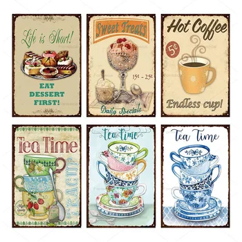 

Delicious Food Metal Tin Signs Cake Coffee Bear Vintage Plate Retro Iron Painting Decor Wall For Kitchen Sitting And Dining Room