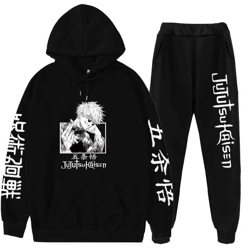 

Anime Jujutsu Kaisen Gojo Satoru Man/Women Hoodie Set Harajuku Casual Sweatshirt Streetwear Two-Piece Set Unisex Tee Top