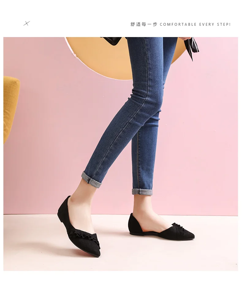 

Shoes woman luxury brand south Korean version flat bottom pointed lotus leaf hollow single shoes women's gentle shoes