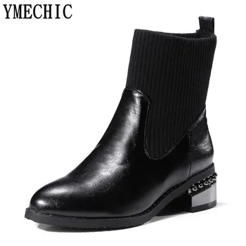 

Chunky Medium Thick Heel Boots Female Black Gray Woolen Womens Autumn Winter Punk Shoes Woman Plus Size Short Ankle Boot