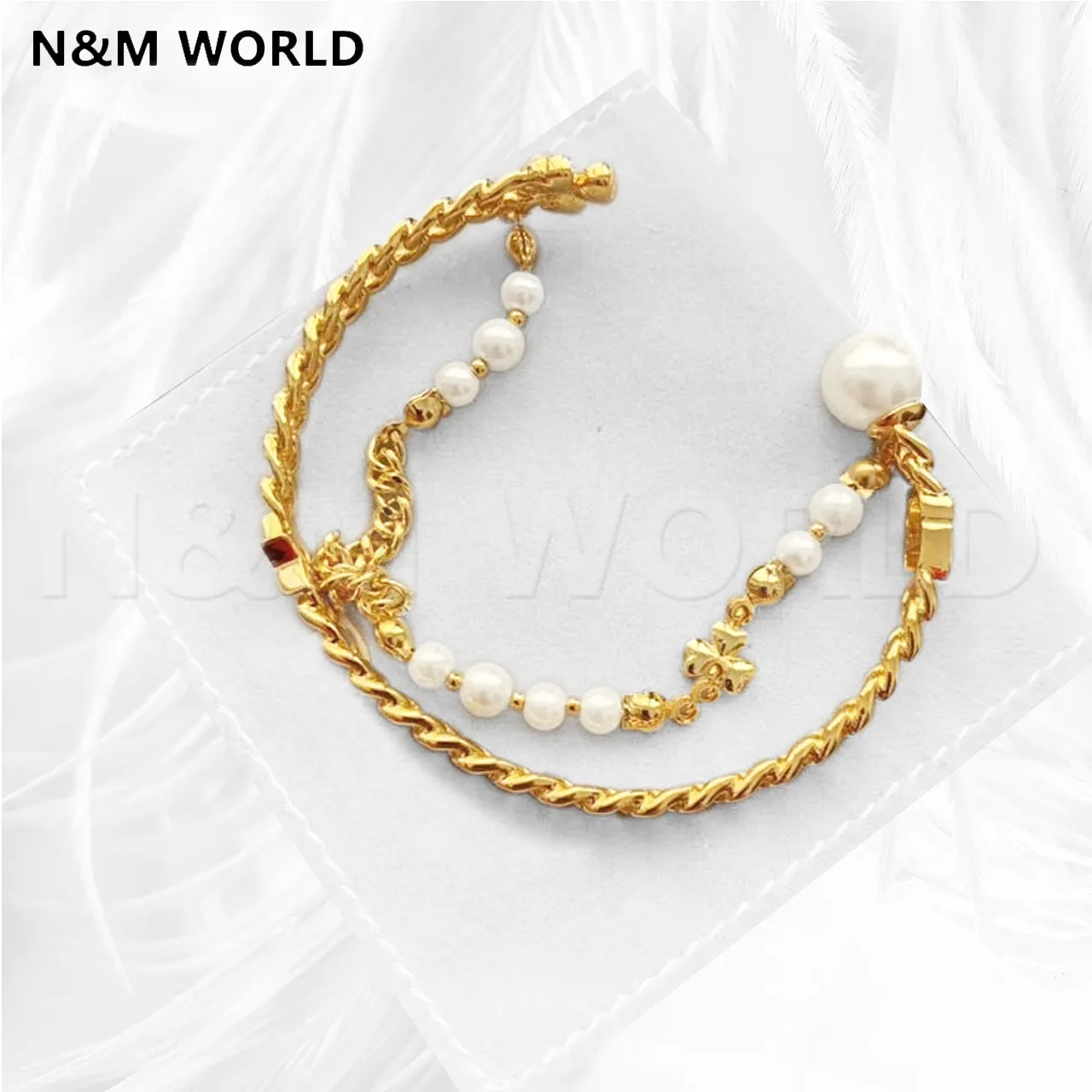 

New fashion Jewelry Noble Pearls Wear Two Double-layer Gold Open Bracelet Jewelry For Women Birthday Wedding Gift