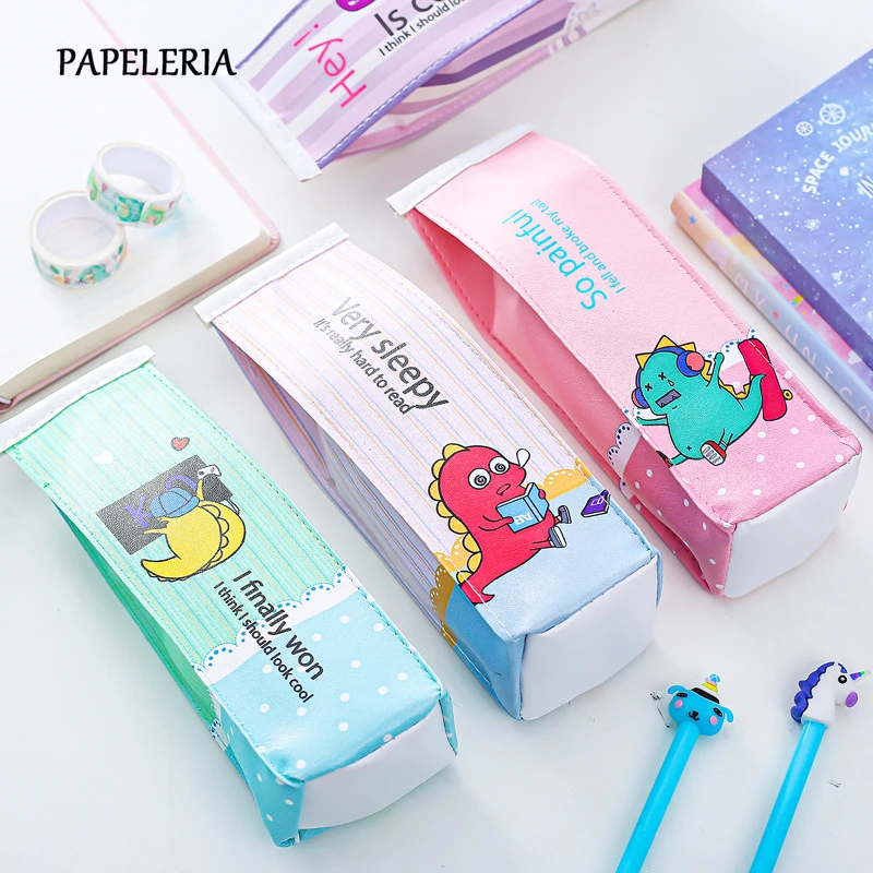 

Dinosaur Pencil Case for Boys Kawaii Stationery Pouch PU Leather Pencil Bag Milk Pencilcase School Supplies