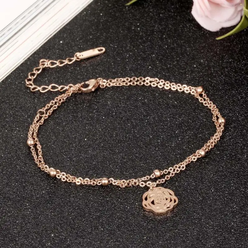 Oumart женские ножные браслеты камелии слой розового золота ювелирные Цветочные ножные браслеты, аксессуары joyeria de acero неоспоримые женские