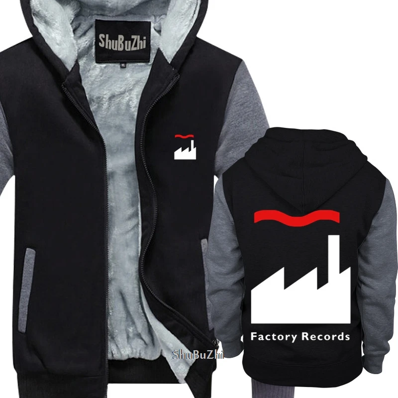 thick fleece Factory Records Retro Record Label shubuzhi men winter padded zipper sweatshirt fashion print hoodies cool hoody
